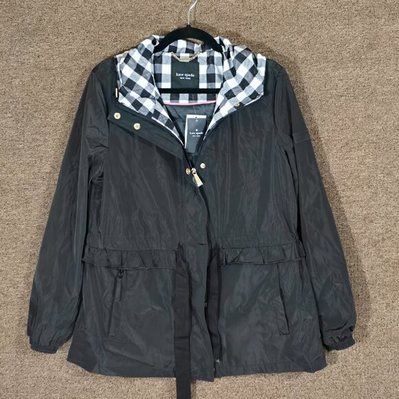 Kate Spade Packable Anorack Jacket Black Plaid Sz Medium - Picture 1 of 13